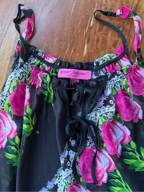 Betsey Johnson Black Nightdress with Hot Pink & Green Floral Print